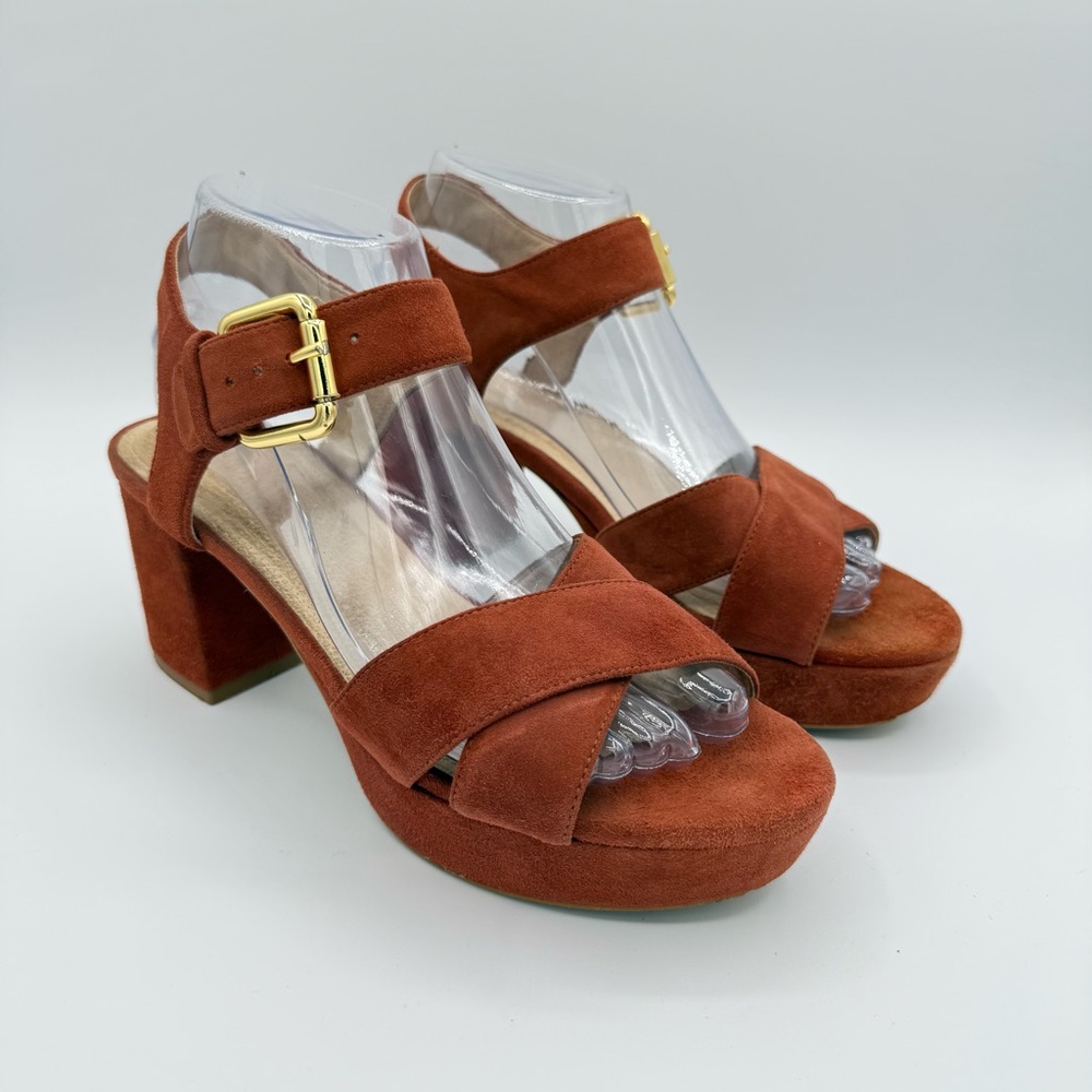 Barneys New York Suede Platform Sandals 8 Orange/Rust - Picture 3 of 16